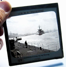 Stunning Greenwich River Thames London antique photo magic lantern slide #701