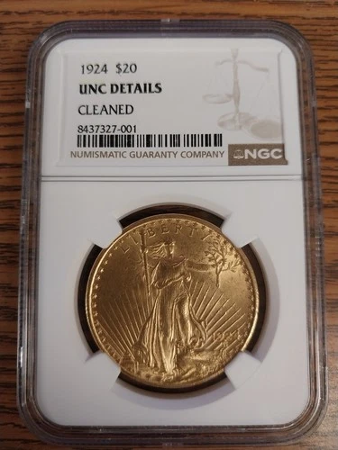 1924 St Gaudens $20 gold NGC UNC DETAILS CLEANED