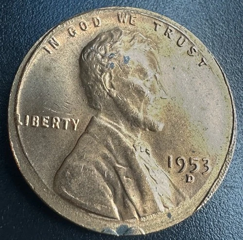 1953-D Lincoln Wheat Penny Collar Error Obv/Rev A-763