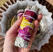 White Sage  Roses Smudge Stick Bundle for Energy Cleansing, Ritual, Meditation