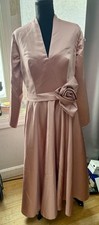 Pink Satin Like Long Sleeve Mother Of The Bride, Cocktail Dress Waist Rosette 10
