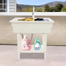 Utility Sink Laundry Tub for Washing Room Freestanding Laundry Sink W/ Washboard