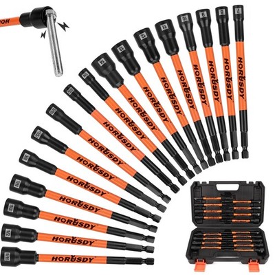 17PC Impact Magnetic Nut Drivers Set SAE & Metric Extra Long 1/4'' Hex Shank Case