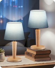 12" Wood Bedside Table Lamps Set of 2, Small Desk Lamps for Small Places, 3 C...