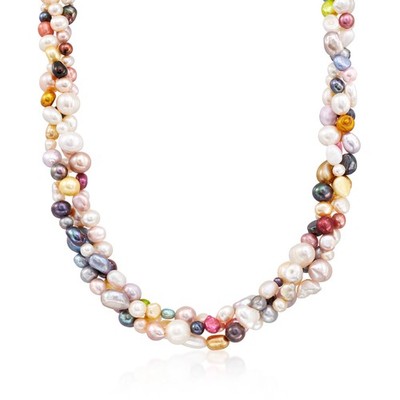 Ross-Simons 3-9mm Multi Cult Prl Torsade Ncklc w Silver 18 inches