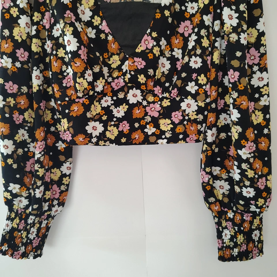 Top Corto Lush Y2K Lechera S Manga Abullonada Floral Coqueta Campesino Boho Festival Foto 4 de 4