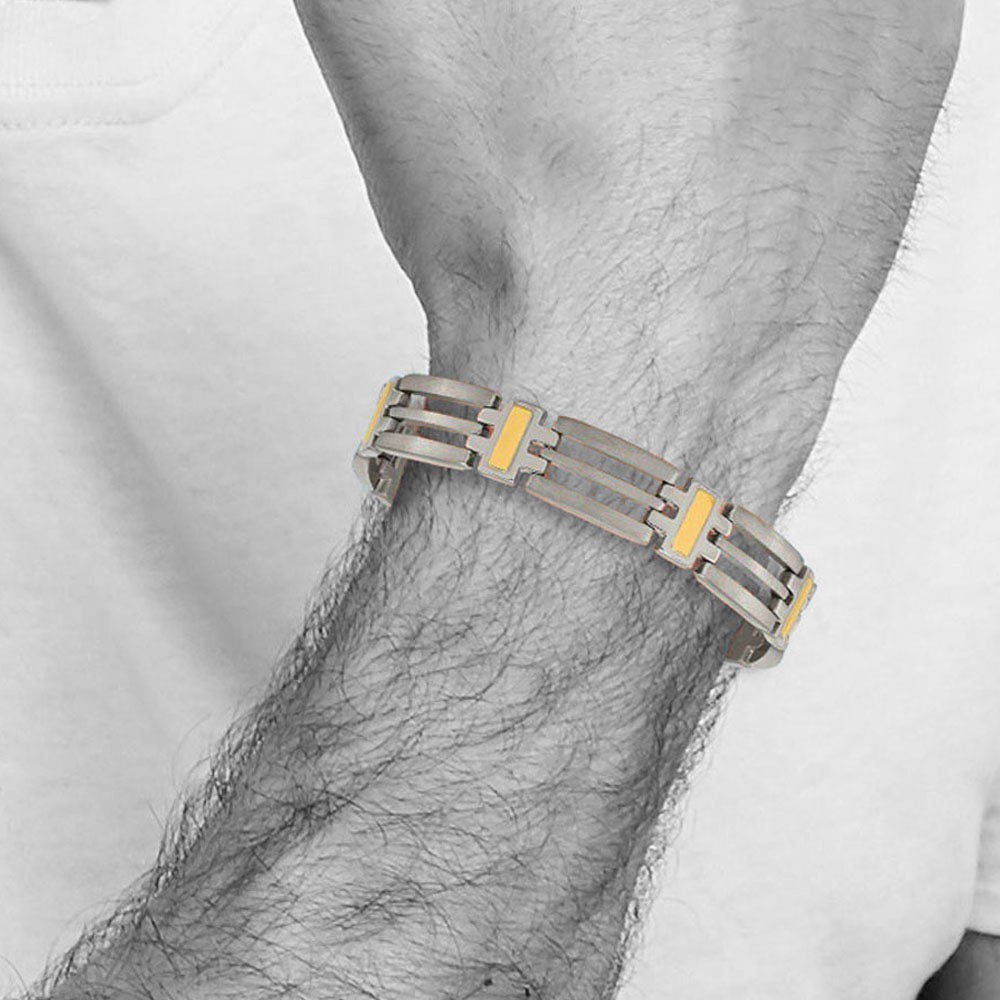 Men's 11mm Titanium and Gold Tone Open Link Bracelet - 8.5 Inch