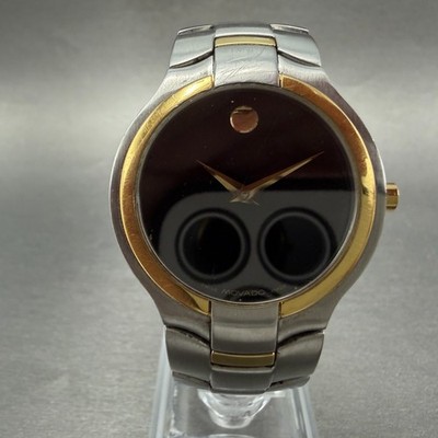 Movado Portico watch Men 34mm Black Dial Two Tone Round 81 G1 1894 New Battery