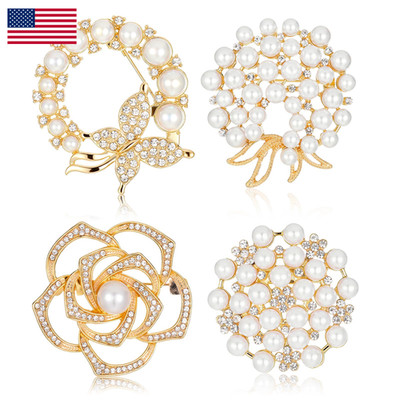 Jxiwfvl 4 Pcs Brooches And Pins For Women Crystal Flower Pearl Brooch Fashion