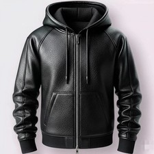 Men's New Biker Fashion Genuine Black Leather Jacket - Motorcycle Hooded Jacket