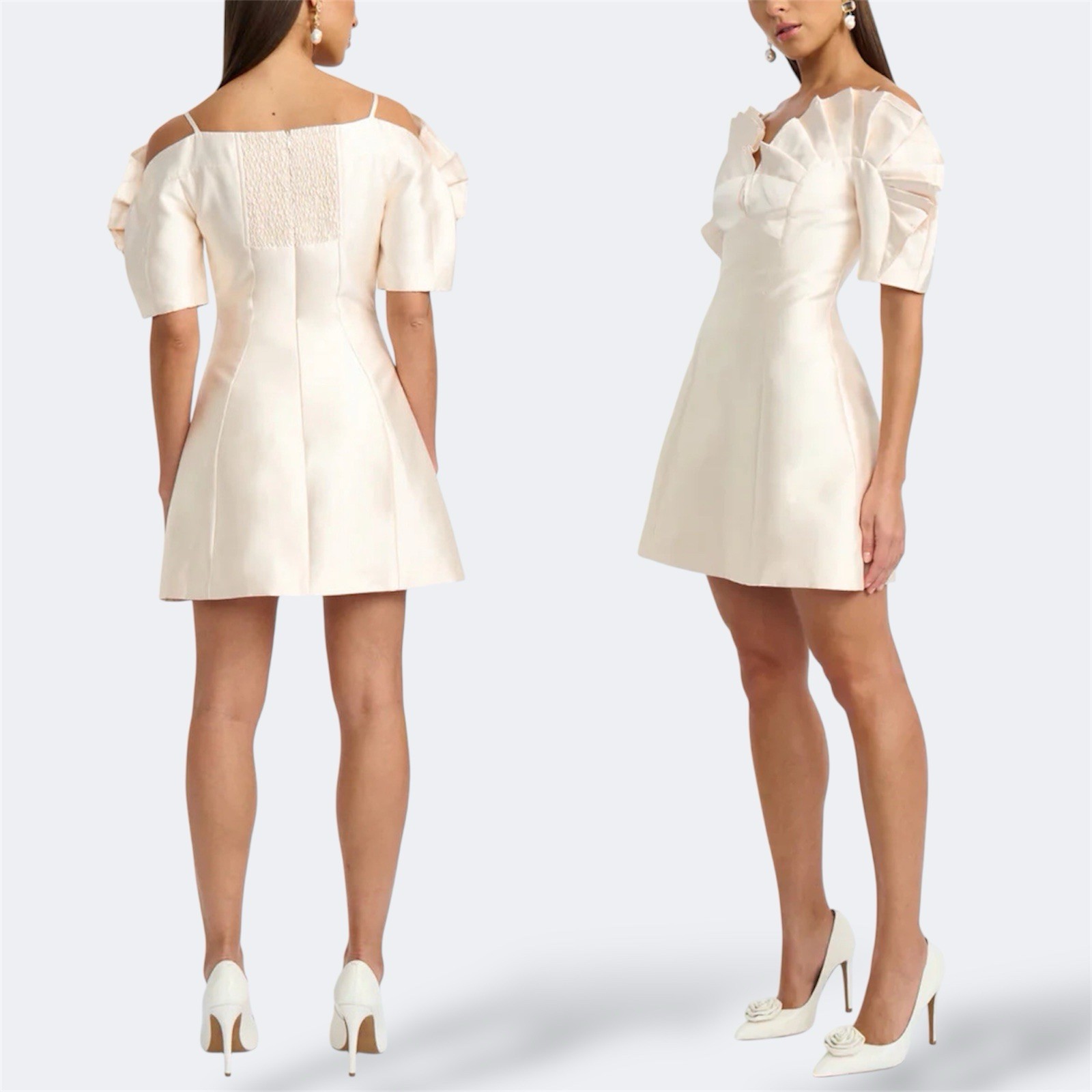 By Johnny Ramira Mini Dress AU 14 / US 10 / XL Off Shoulder Cream Bridal Party