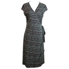 Vintage Y2K City DKNY Wrap Dress Black Coral Cap Sleeves Knee Length Work Large