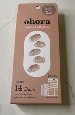 ohora Semi-Cured Gel Nail Strips Gold Beige Shiny Full Cover 30ct NB-001-W Oval