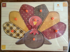 Gund Kids Wooden Turkey Peg Puzzle Preschool Kindergarten 2-sided w/ Fun Facts
