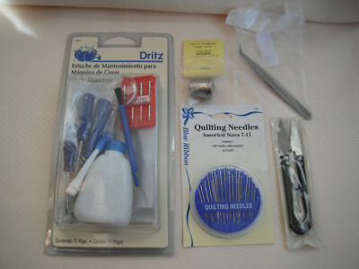 Dritz Universal Sewing Machine Maintenance Kit Tread Snip 2-Thimbles Needles 
