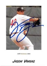 Jason Vargas autographed baseball card (Marlins Jamestown Jammers) 2004 Just #84