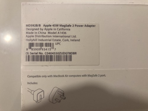 Apple Magsafe 2 Power Adaptor 45w Includes UK 3 Point Plug - PreOwned - Photo 4/9
