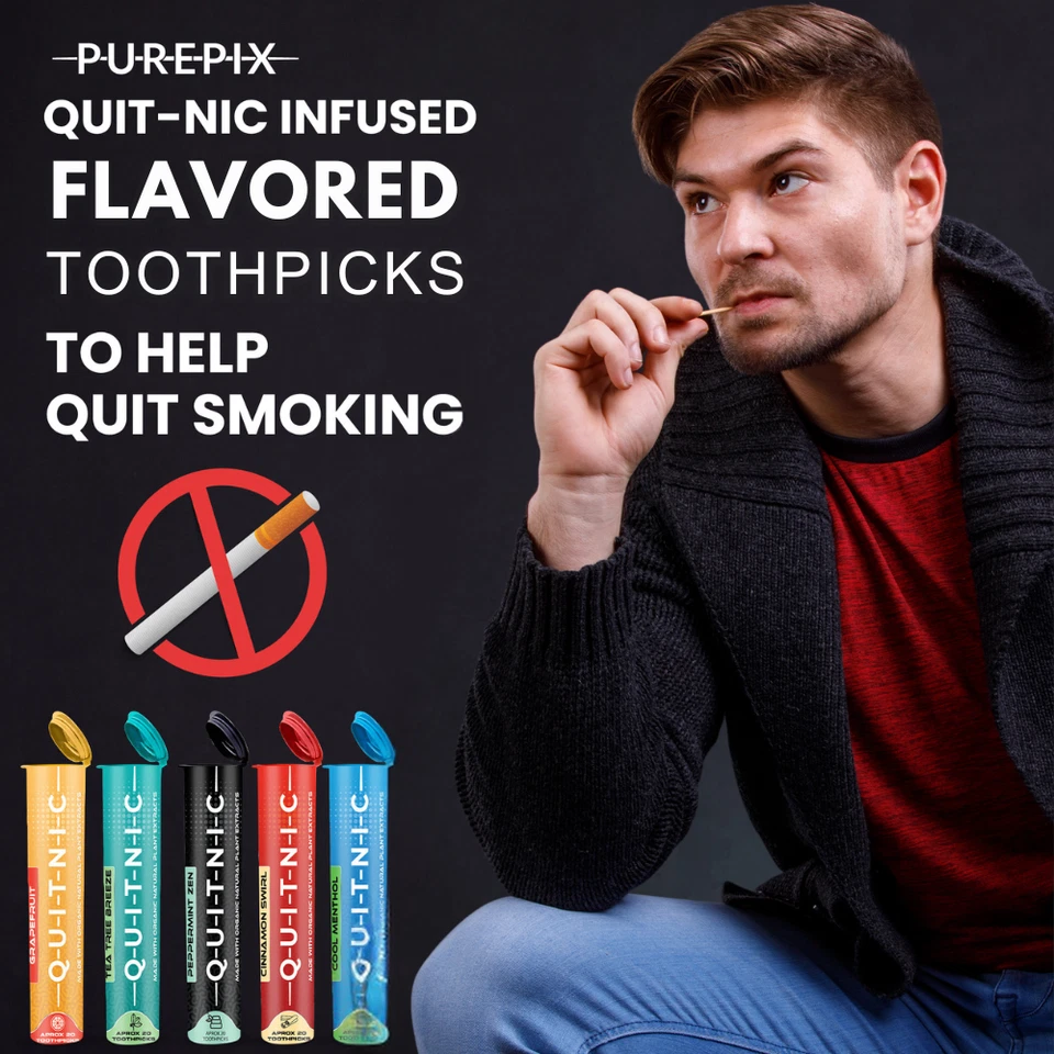 Paquete de 3 palillos de dientes con sabor infundido Quit-NIC para ayudar a dejar de fumar mentol fresco Foto 3 de 4