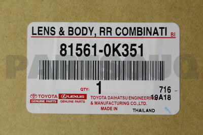 815610K351 Genuine Toyota LENS & BODY RR COMB 81561-0K351 | eBay