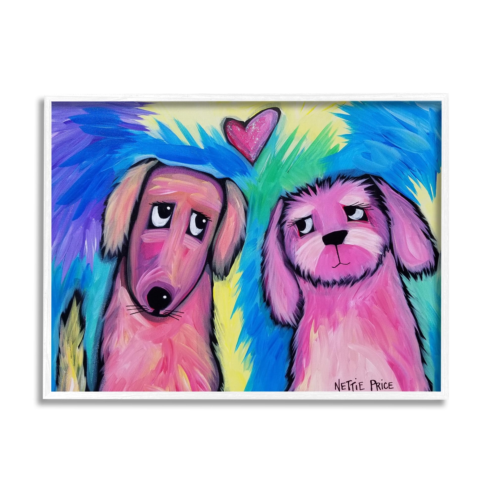 Abstract Dog Friends White Framed Giclee Art Design by Nettie Price