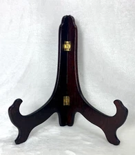 Vintage Easel Picture Photo Holder Display Stand Dark Brown Wood Brass Hinges 9"