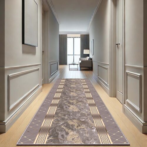 Elegante alfombra griega blanca y negra Key Runner - Alfombra clásica de pasillo - Imagen 2 de 12