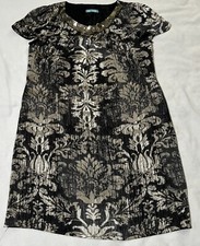 Marks And Spencer Petite Sequin Collar Black Floral Dress Sz 6 Very Good!
