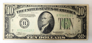 Series 1934-A US $10 Ten Dollar Federal Reserve Note Ungraded Uncertified