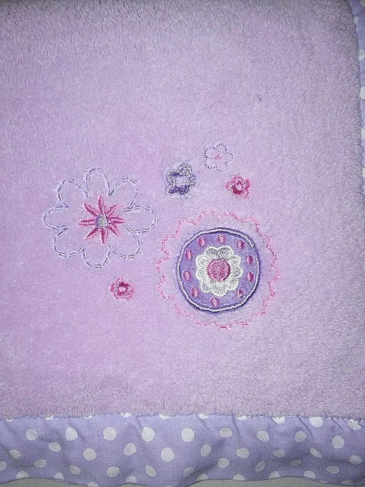 Sumersault Baby Girl Blanket Lovey Purple Polka Dot Trim Fleece 30x40 Flowers - Image 4 of 4