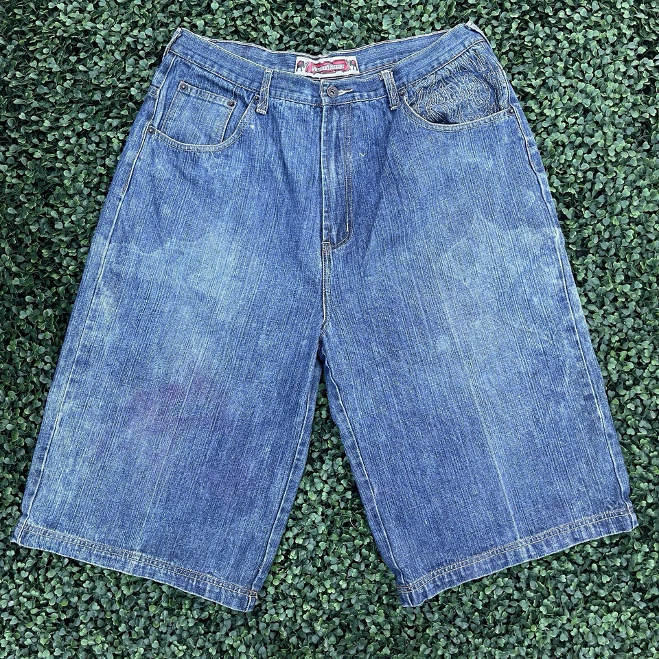 VTG Stone Touch Denim Chinese Bird Embroidered Hip Hop Baggy Shorts Size 38 - Image 4 of 4