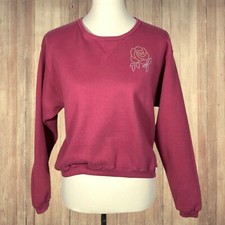 VTG Russell Athletic Womens Sweatshirt Top M Red Studded Flower Crop Sweater USA