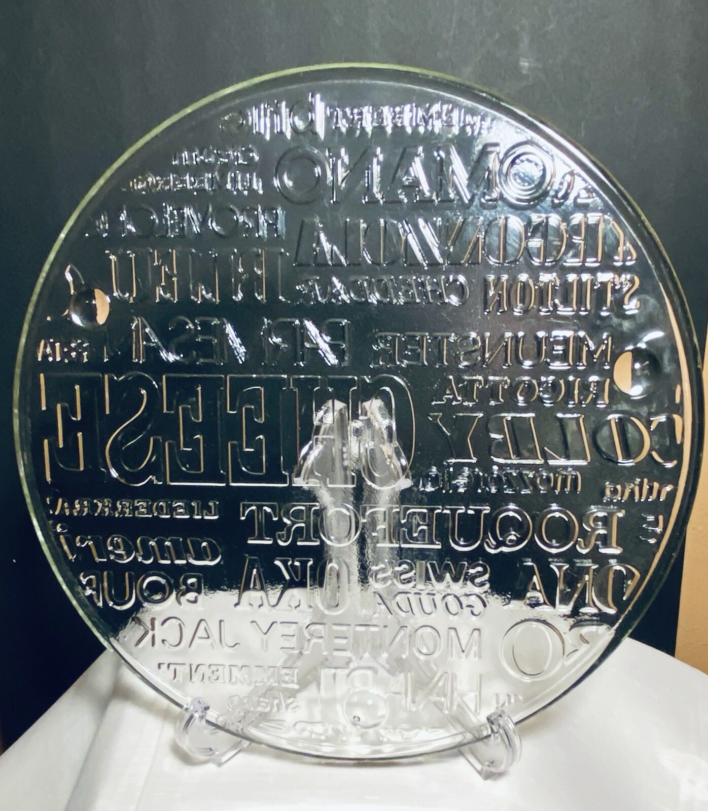 CHEESE PLEASE  Embossed Clear Glass CHEESE Platter Tray 11