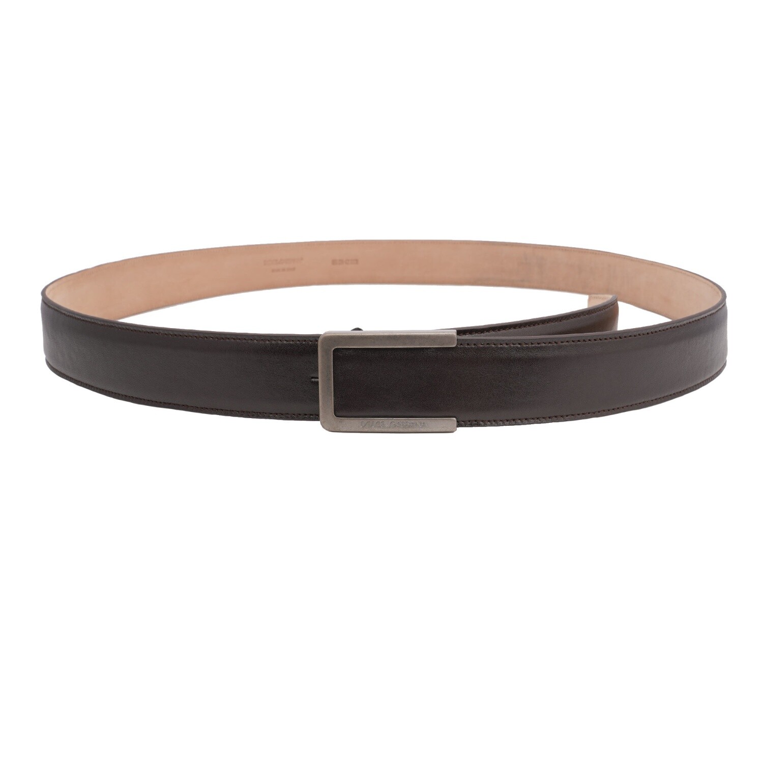 DOLCE & GABBANA DG Logo Metal Buckle Leather Belt Dark Brown 105 42