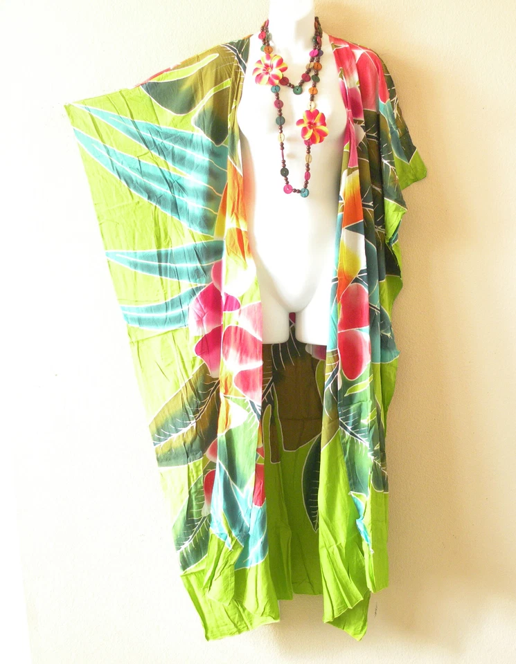 CG46 Floral Caftan Rayon Batik Plus Size Open Duster Maxi Cardigan up to 5X