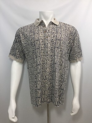St John's Bay Shirt Tiki Primitive Print Cotton Short Sleeve Polo Men L Large 