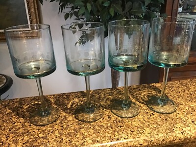 STUDIO NOVA Crystal FOLEY SQUARE BLUE Frosted - Set of 4 WINE WATER GOBLETS NWOB