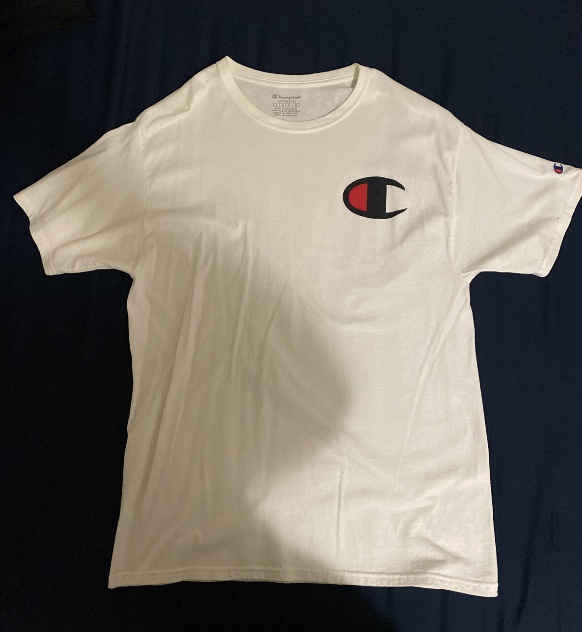 CHAMPION Men's T Shirt Tee White Navy Red Size Large Authentic Sportswear