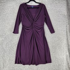 Chaps Dress Womens XL Purple Long Sleeve V Neck Faux Wrap Knee Length *GUC*