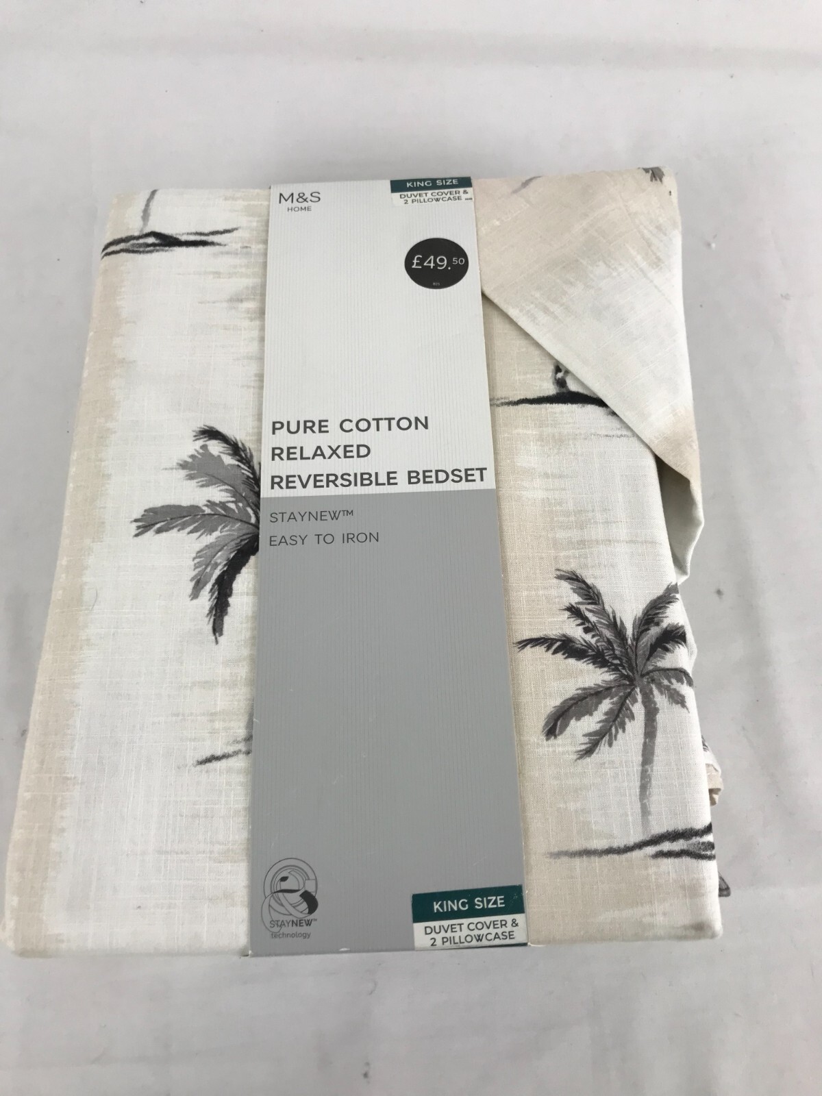 M&S King Size Duvet Cover Set Pure Cotton Reversible + White Flat Sheet