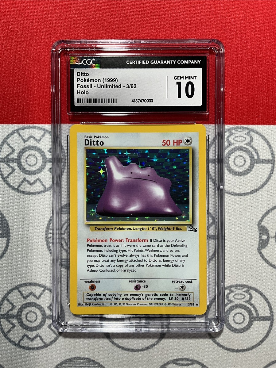 NEW CGC 10 GEM 1999 Pokemon Card Ditto 3/62 Holo Fossil NEW CGC 10 GEM 1999 Pokemon Card Ditto 3/62 Holo Fossil