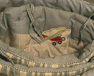Pottery Barn Crib Bumper Kids Airplane Boy Bedding Kids Baby Blue