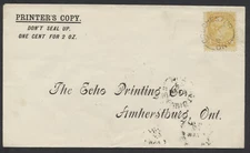 1897 Printed Matter Rate Cover Colchester (Essex) ONT to Amherstburg #35 1c SQ