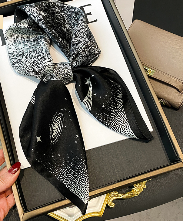 100% Mulberry Silk Bandanna Shawl with Planet Print 27