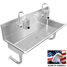 INDUSTRIAL HAND SINK 2 USERS MULTISTATION 48" ELCTRONIC FAUCET MADE IN AMERICA
