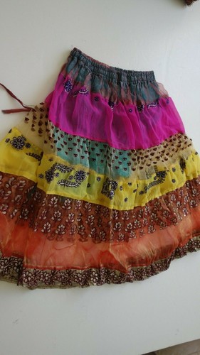 Beautiful Multi-Color Size Medium 24" Long Skirt with Shiny Work Pink/Yellow - Picture 3 of 4