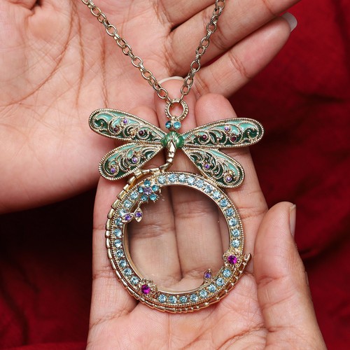 HSN Colleen Lopez Dragonfly Magnifying Glass Drop NecklacePreowned