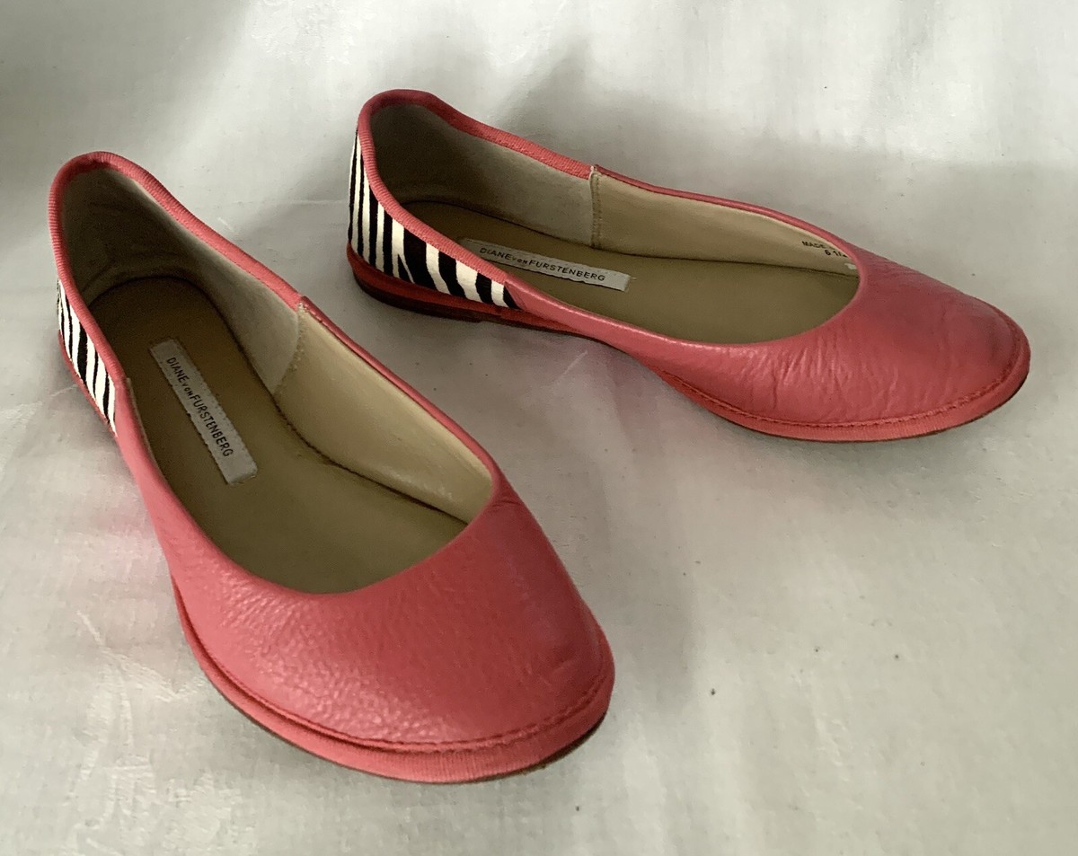 Diane von Furstenberg Pink Leather and Zebra Calf Hair Ballet Flats, SZ