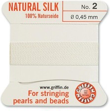 Griffin Natural Silk Thread for Stringing Pearls Beads Size 2 White
