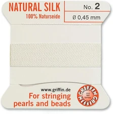 Griffin Natural Silk Thread for Stringing Pearls & Beads Size #2 White