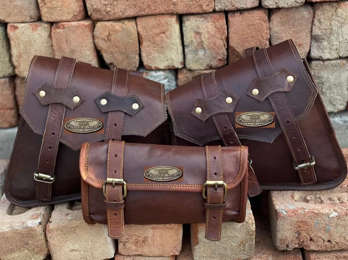 Leather Motorcycle Bags 3 Side Three Panniers ( 2 Saddel Bags+1 Tool Pouch Bag)